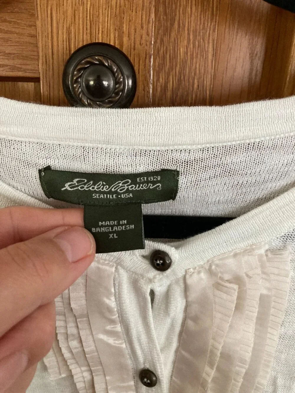 Eddie Bauer Ivory Cotton Cardigan Sweater XL Y2K Coquette Ribbon Trim